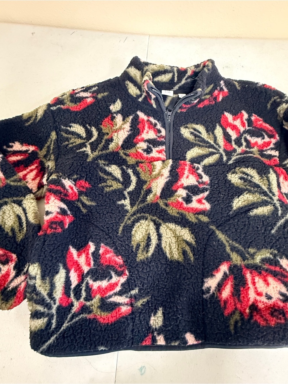 GAP Kids Floral Rose Sherpa Fleece Cozy Half Zip Pullover Size 10 Large SO SOFT